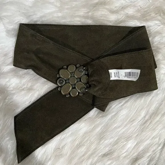 NEW Lake Shore Drive Suede Boho Crystal Flower Vintage Buckle Wide Waist Belt L